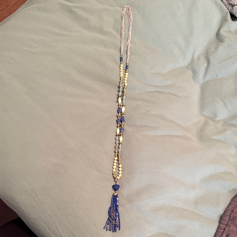 Elegant Blue and Yellow Beaded Necklace